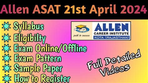 Allen ASAT 2024 Registration (Open), Exam Dates, Syllabus, .
